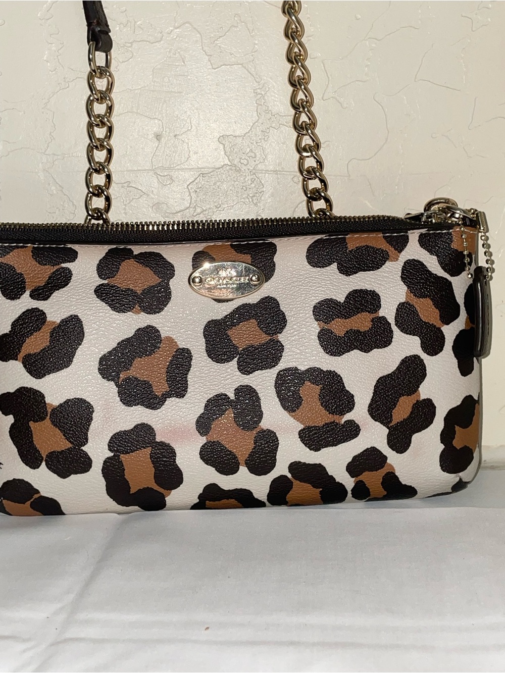 Coach Leopard-Print Shoulder Bag in White, Brown & Black